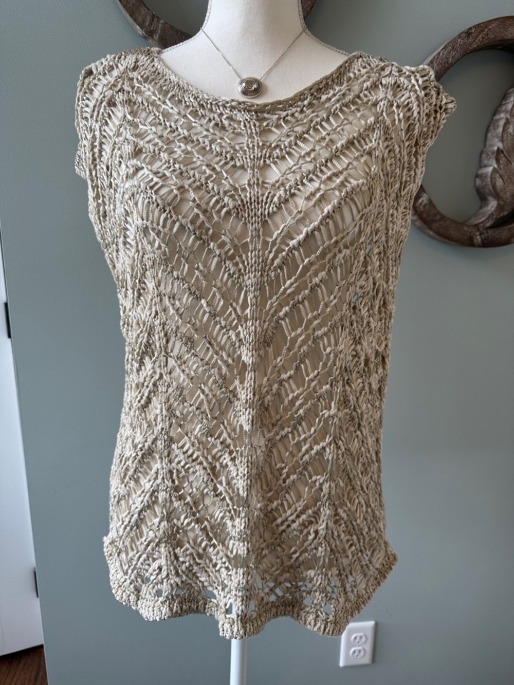 NWT Eileen Fisher Open-Knit Sleeveless Shell Top in Beige size XL